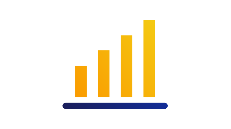 A bar graph with four bars growing from small to large.
