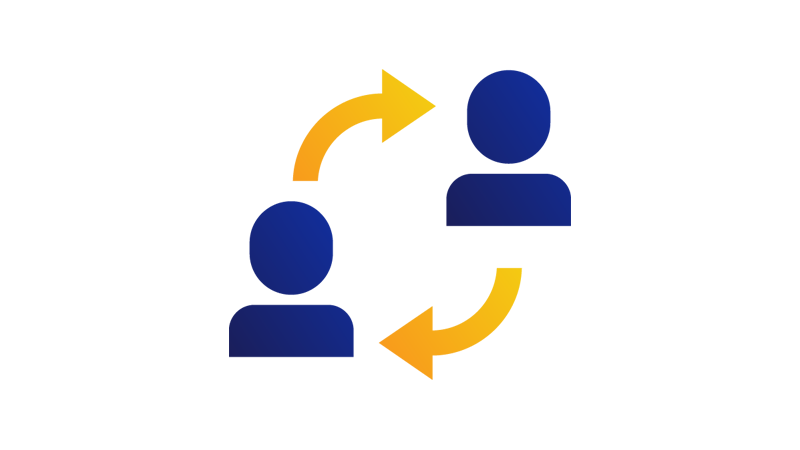 Two arrows connecting two people in a circular shape.