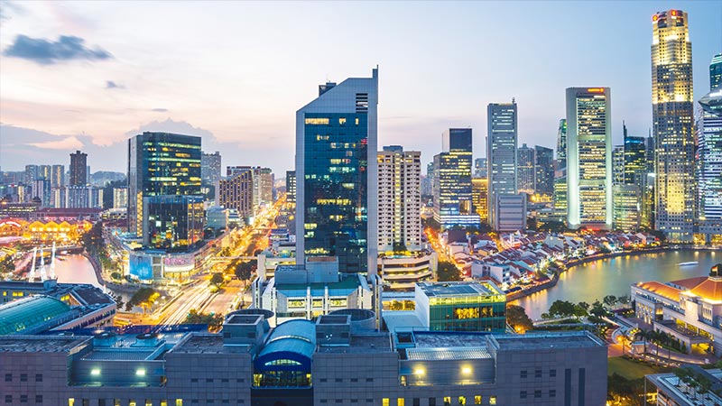 Arial view of cityscape.
